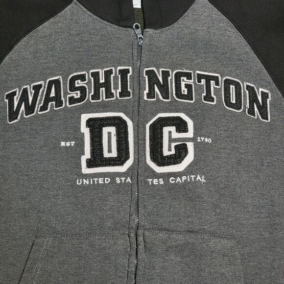 Oue DC Washington DC Full Zip Hoodie Jacket Grey & Black - Size Large - Picture 1 of 6